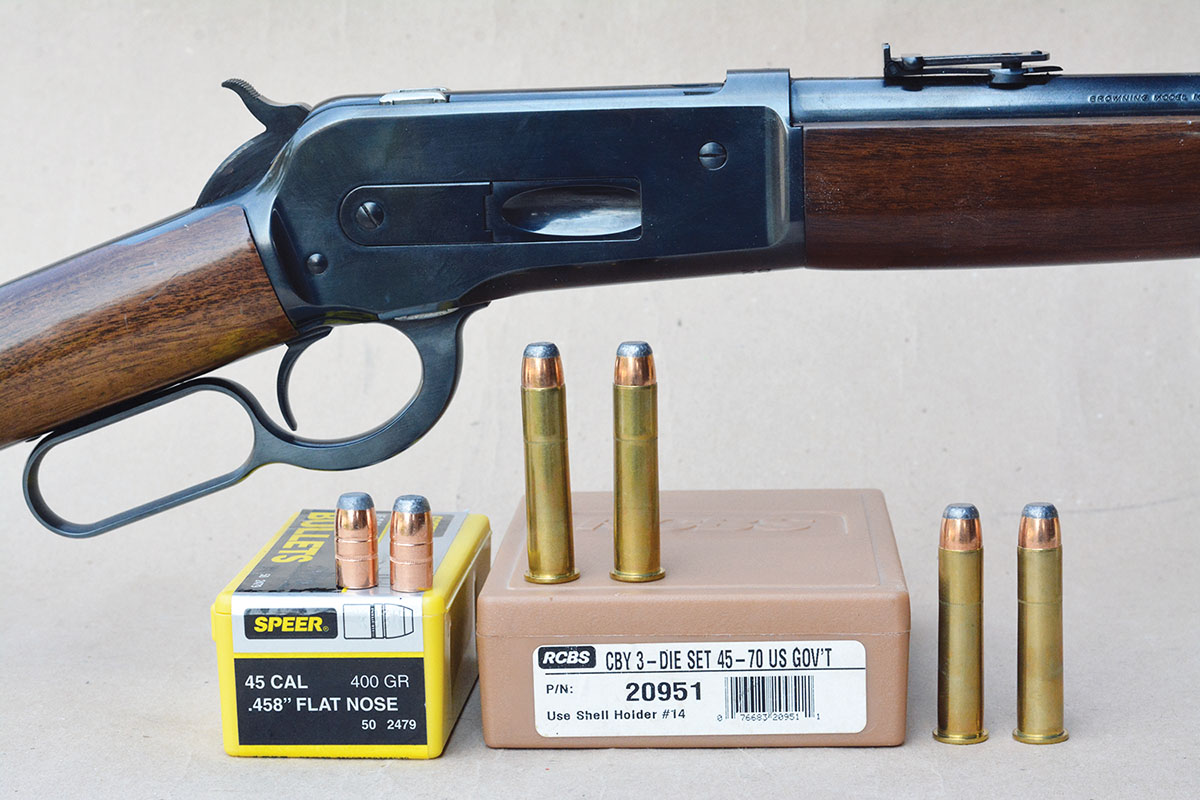 The Browning Model 1886 chambered in 45-70 Government features a short throat and will not properly chamber the Speer 400-grain Flat Nose Soft Point bullet.